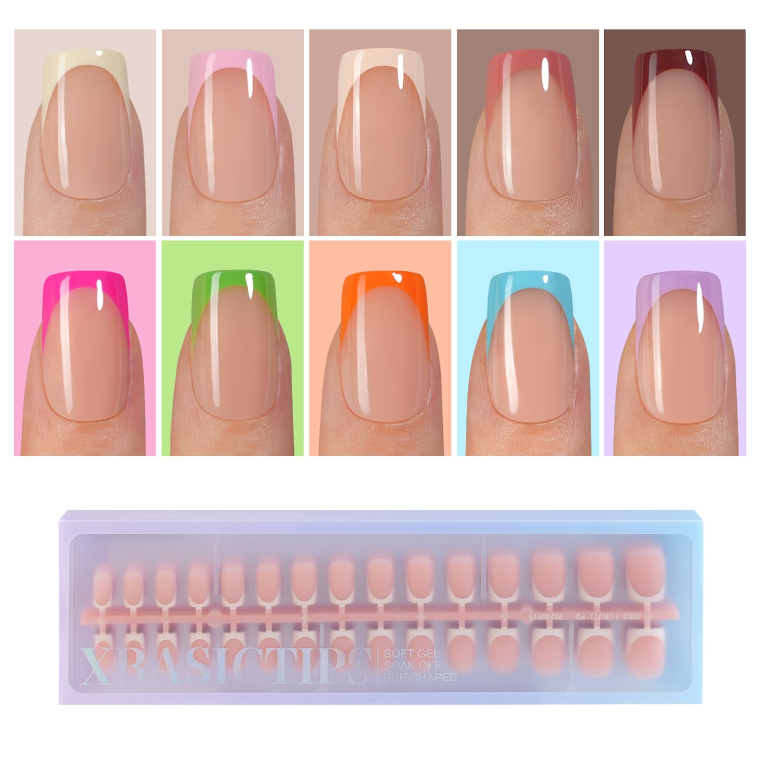 Misssix XBASICTIPS French Tip Press On Nails, 150 Pcs Short Square French Gel Nail Tips, Soft Gel Pre-shaped No File Need Fake Nails for Nail Art DIY Extension Designs, 15 Sizes